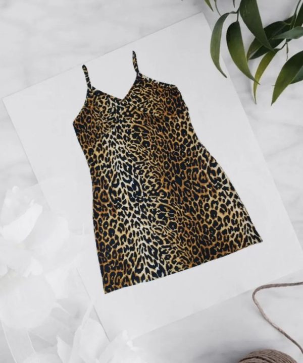 لباسخواب پلنگی بیگ سایز- لباس خواب دنیرا- 71754- leopard dress plus size