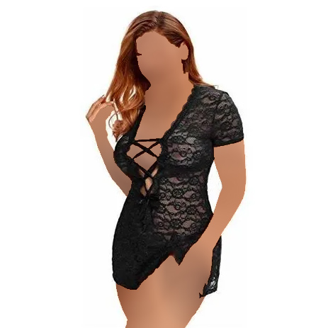 لباس خواب توری مشکی یقه باز سایز بزرگ