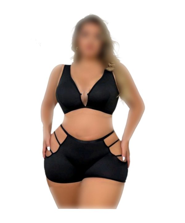 ست دوتکه شورت و سوتین مشکی باز بیگ سایز-71733- sexy bikini lingerie- شورتک بندی زنانه سایز بزرگ