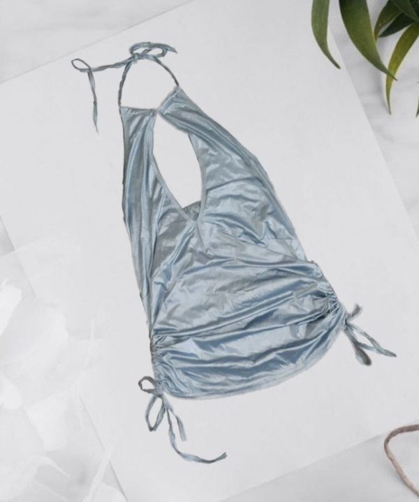 لباسخواب یقه باز یقه گره ای نقره ای بیگ سایز-71735- sexy lingerie- sexy nightgown- لباس خواب نقره ای گره ای سایز بزرگ