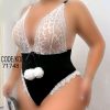 بادی توری سفید مشکی منگوله دار بیگ سایز دنیرا-لباسخواب زنانه سایز بزرگ دنیرا-71748-sexy lingerie- lace night gown