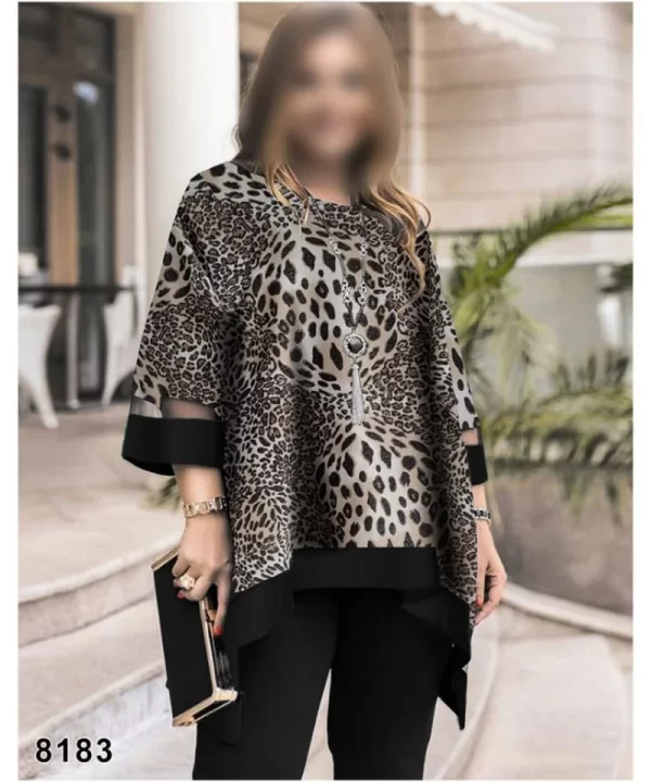 تونیک مجلسی پلنگی بیگ سایز- لباس دنیرا سایز بزرگ-8183- leopard dress plus size