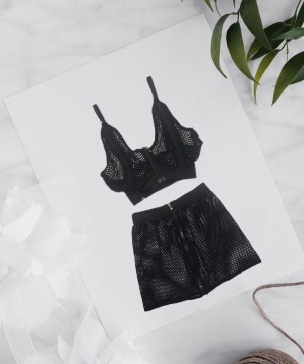 ست دوتیکه-لباسخواب تو مشکی زنبوری بیگ سایز-71932-sexy lingerie lace- لباس خواب تور مشکی سایز بزرگ