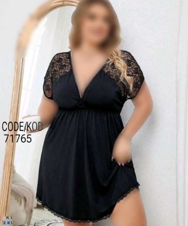 لباسخواب مشکی جودون بیگ سایز-لباس دنیرا سایز بزرگ-71765- لباس توری سایز بزرگ-big size dress