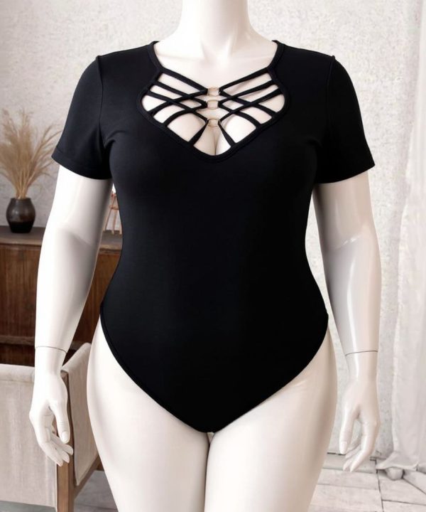 بادی مهمونی سایز بزرگ-بادی سایز بزرگ-بادی زنانه بیگ سایز-لباس یقه ضربدری-72010-black body dress women