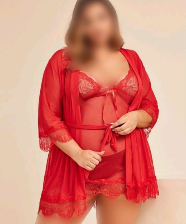 ست روبدوشامبر و پیراهن دانتل قرمز بیگ سایز زنانه دنیرا-robdoshambr- nightgown- لباسخواب قرمز تور