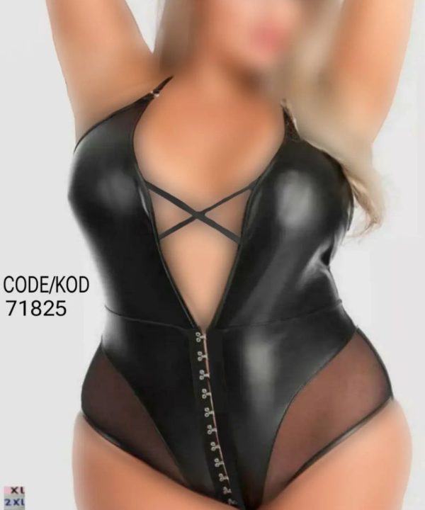 بادی چرم مشکی بیگ سایز-بادی سکسی- لباس دنیرا-71825-body sexy- leather lingerie-لباسخوای سایز بزرگ