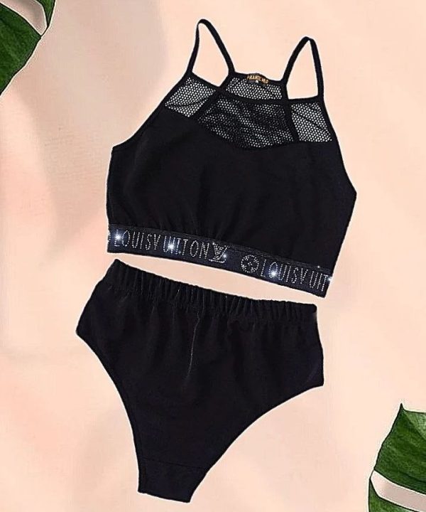 ست دو تکه زنبوری فیشنت بیگ سایز- لباس دنیرا-71841-لباسخواب تور مشکی- lace lingerie