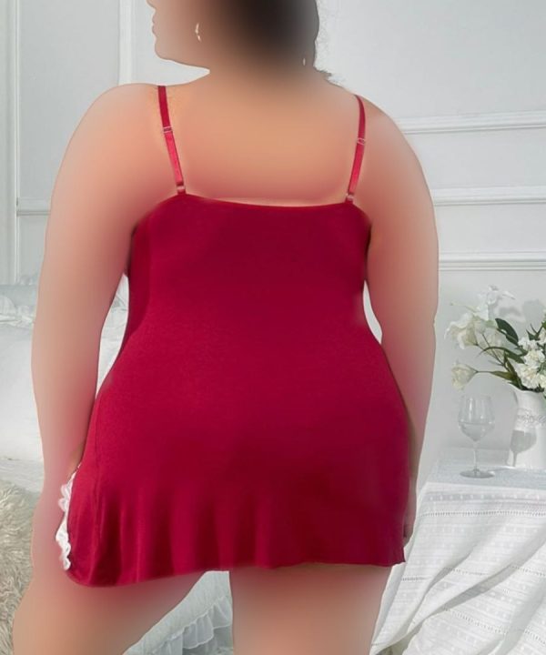 لباسخواب نخی فانتزی بیگ سایز- لباس خواب لبه گیپور-لباس دنیرا-71867-قرمز