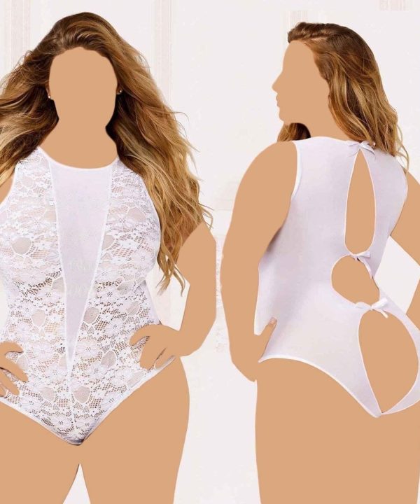 لباس خواب سکسی سایز بزرگ-لباس خواب فانتزی سایز بزرگ-لباس خواب تور سفید-2088-open crotch lingerie