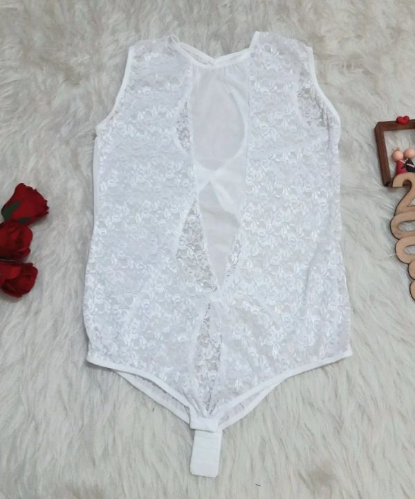 لباس خواب سکسی سایز بزرگ-لباس خواب فانتزی سایز بزرگ-لباس خواب تور سفید-2088-open crotch lingerie