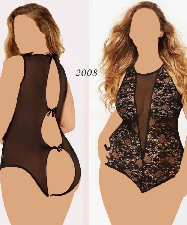 لباس خواب سکسی سایز بزرگ-لباس خواب فانتزی سایز بزرگ-لباس خواب تور مشکی-2088-open crotch sexy lace lingerie