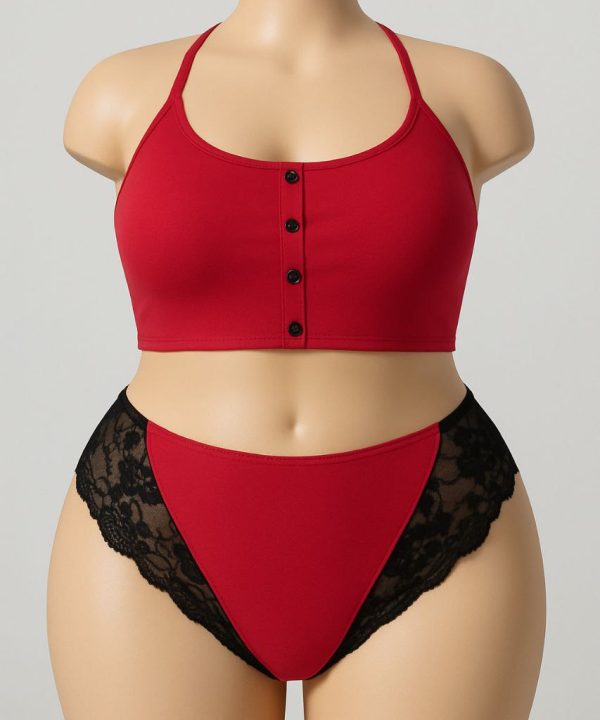 ست دو تیکه سایز بزرگ-ست تاپ و شورت بیگ سایز-لباس زیر فانتزی زنانه-لباس توری سکسی-81259-sexy red lingerie women