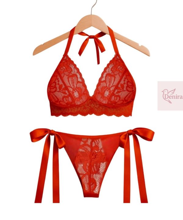 ست شورت و سوتین فنردار سایز بزرگ-ست قرمز سایز بزرگ-لباس قرمز بیگ سایز-لباس سکسی-sexy lace red bra panties lingerie