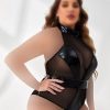 لباس خواب سکسی چرم و تور سایز بزرگ-لباس خواب فانتزی چرم سایز بزرگ-لباس خواب سایز بزرگ دنیرا-71912-جدول سایزبندی-sexy leather lingerie