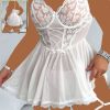 لباس خواب فانتزی توری سفید عروسکی سایز بزرگ-لباس سکسی سایز بزرگ-لباس خواب سایز بزرگ زنانه دنیرا-sexy lingerie set white lace
