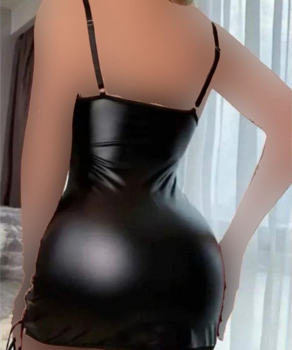 لباس خواب چرم فانتزی سایز بزرگ-لباس خواب سایز بزرگ زنانه دنیرا-لباس چرم کشی زنانه سایز بزرگ-71984-sexy leather black lingerie