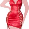 لباس خواب چرم فانتزی سایز بزرگ-لباس خواب سایز بزرگ زنانه دنیرا-لباس چرم کشی زنانه سایز بزرگ-71984-چرم قرمز-sexy leather red lingerie