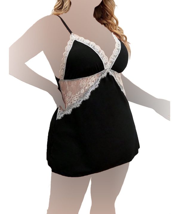 ست لباس خواب سایز بزرگ یه همراه رویدوشامبر-لباس خواب زنانه سایز بزرگ دنیرا-72029-sexy black lace lingerie with robdoshambr
