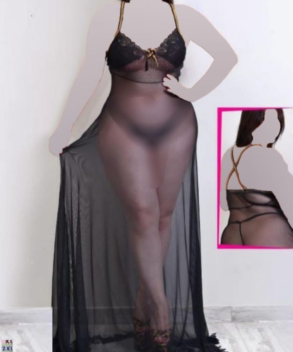 لباس خواب بلند توری سایز بزرگ-لباس خواب سایز بزرگ دنیرا-لباس تور بلند-72026-long lace black dress