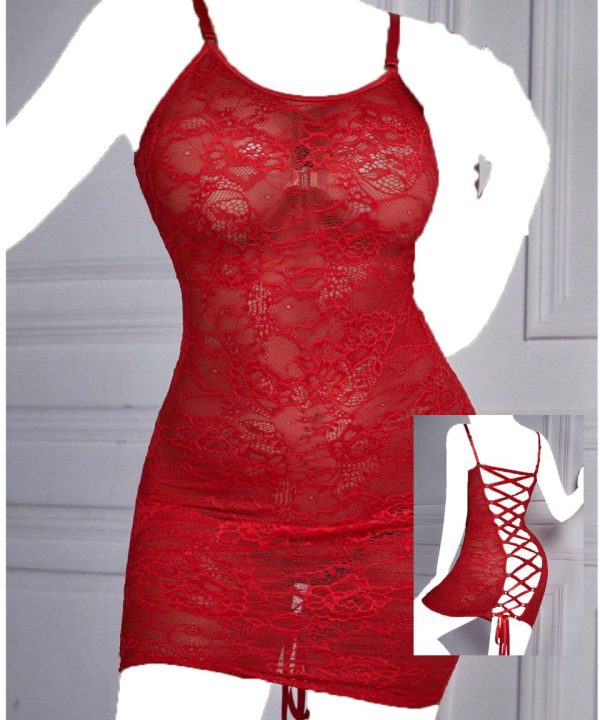 لباس خواب توری پشت باز-لباس خواب سایز بزرگ دنیرا-لباس خواب فانتزی-R1202-sexy lace black lingerie backless