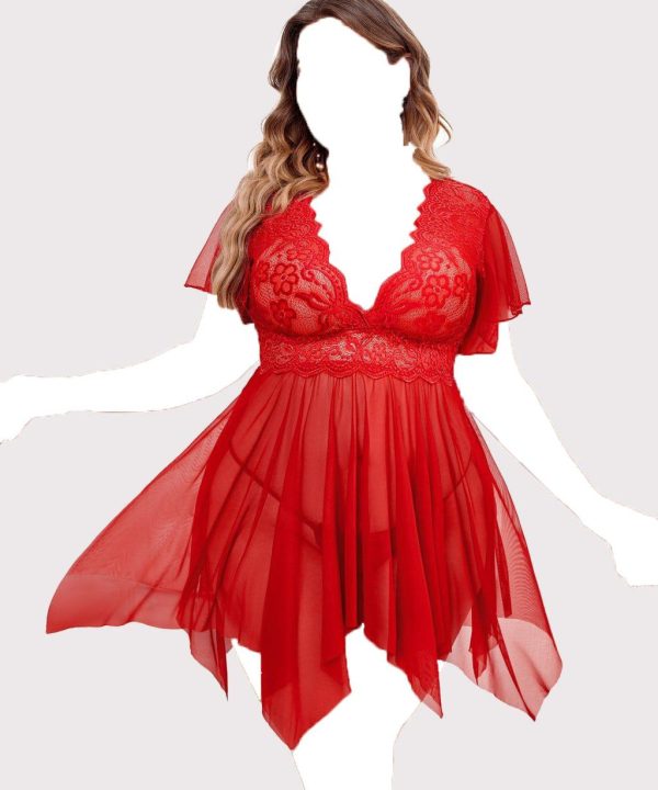 لباس خواب سایز بزرگ-لباس خواب توری-لباس خواب فانتزی-لباس خواب سایز بزرگ دنیرا-1218-sexy lace red lingerie