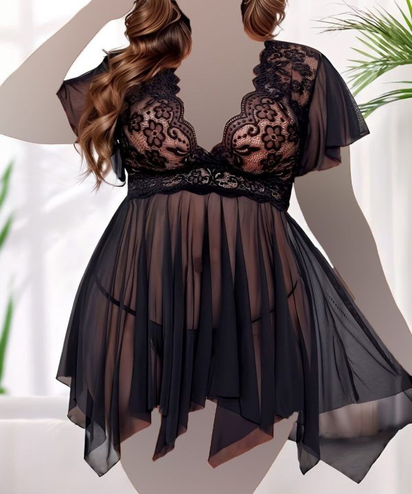 لباس خواب سایز بزرگ-لباس خواب توری-لباس خواب فانتزی-لباس خواب سایز بزرگ دنیرا-1218-sexy lace red lingerie