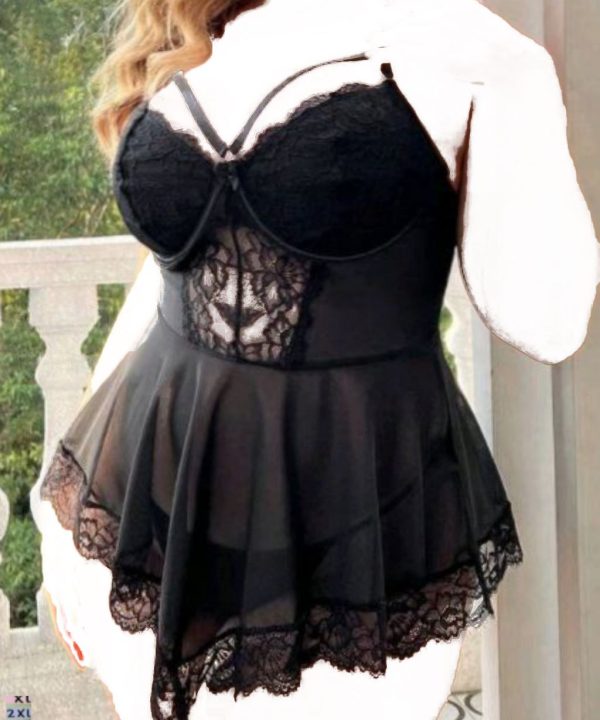 لباس خواب سایز بزرگ-لباس خواب هارنس دار-لباس خواب فانتزی-لباس زنانه دنیرا-72036-sexy lace black lingerie dress women