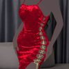 لباس خواب مخمل سایز بزرگ-لباس زنانه سایز بزرگ دنیرا-لباس مجلسی سایز بزرگ-مخمل قرمز-sexy women dress
