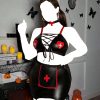 کاستوم چرم پرستاری سایز بزرگ-کاستوم پرستاری-کاستوم مشکی-کاستوم چرمی-لباس خواب دنیرا-72024-sexy black leather nurse costume