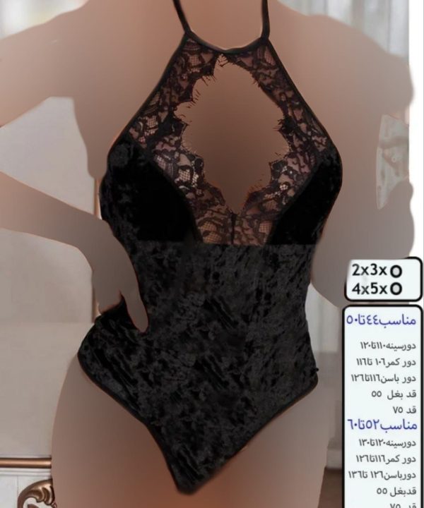 بادی مخمل سایز بزرگ-لباس خواب سایز بزرگ-لباس زنانه دنیرا-لباس خواب فانتزی-1140-sexy black body llingerie women