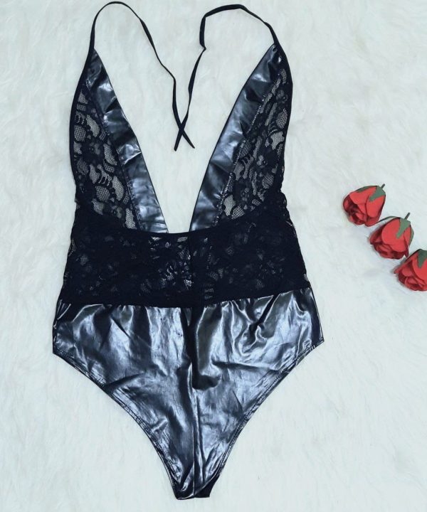 بادی پشت گردنی سایز بزرگ-لباس خواب چرم سایز بزرگ-لباس خواب سایز بزرگ-sexy black lace leather lingerie