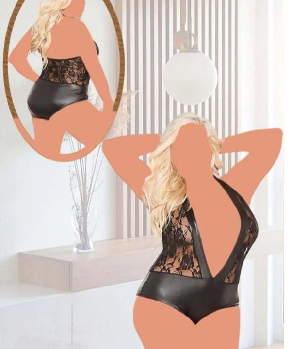 بادی پشت گردنی سایز بزرگ-لباس خواب چرم سایز بزرگ-لباس خواب سایز بزرگ-sexy black lace leather lingerie