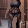 لباس خواب بلند توری سایز بزرگ-لباس خواب سایز بزرگ-لباس خواب زنانه دنیرا-72045-sexy lace sheer long lingerie dresss
