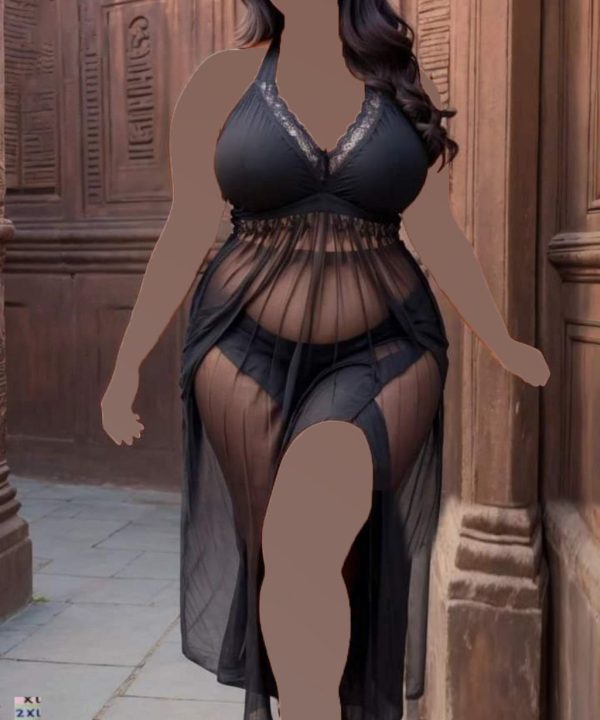 لباس خواب بلند توری سایز بزرگ-لباس خواب سایز بزرگ-لباس خواب زنانه دنیرا-72045-sexy lace sheer long lingerie dresss