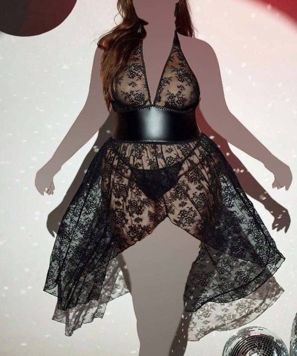 لباس خواب سایز بزرگ-لباس خواب تور-لباس خواب فانتزی-لباس زنانه دنیرا-72057-sexy sheer lace black pattern lingerie women