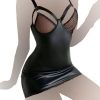 لباس خواب سایز بزرگ-لباس خواب چرم بیگ سایز-لباس سایز بزرگ زنانه-71711-Sexy leather harness lingerie women