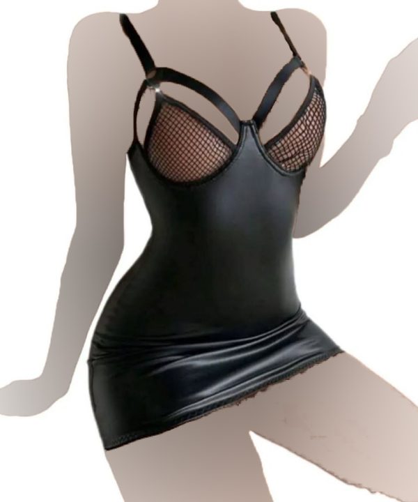 لباس خواب سایز بزرگ-لباس خواب چرم بیگ سایز-لباس سایز بزرگ زنانه-71711-Sexy leather harness lingerie women