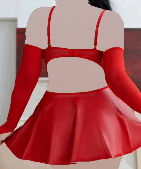 لباس خواب چرم فانتزی سایز بزرگ-لباس خواب سایز بزرگ-لباس خواب دنیرا-72052-sexy leather lingerie red women