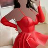 لباس خواب چرم فانتزی سایز بزرگ-لباس خواب سایز بزرگ-لباس خواب دنیرا-72052-sexy leather lingerie red women