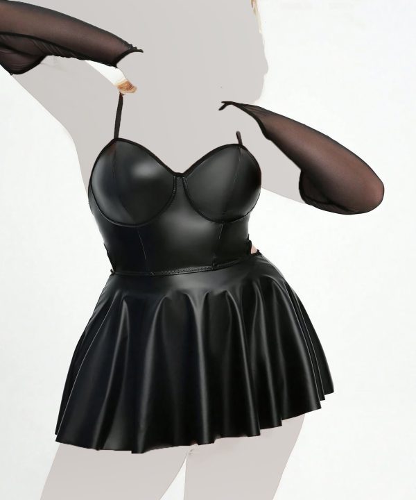 لباس خواب چرم فانتزی سایز بزرگ-لباس خواب سایز بزرگ-لباس خواب دنیرا-72052-sexy leather lingerie black women