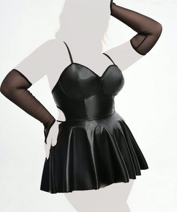 لباس خواب چرم فانتزی سایز بزرگ-لباس خواب سایز بزرگ-لباس خواب دنیرا-72052-sexy black leather lingerie women