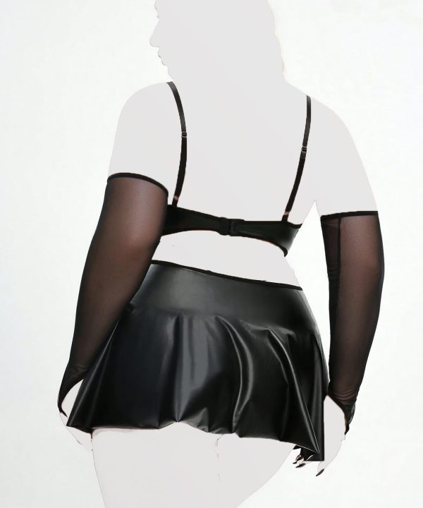لباس خواب چرم فانتزی سایز بزرگ-لباس خواب سایز بزرگ-لباس خواب دنیرا-72052-sexy black leather lingerie women