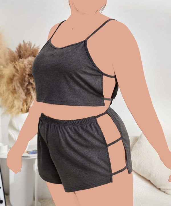 تاپ و شورتک سایز بزرگ-تاپ شوارک بیگ سایز-لباس خواب سایز بزرگ-لباس زنانه سایز بزرگ دنیرا-3333-tow pieces gray lingerie dress women