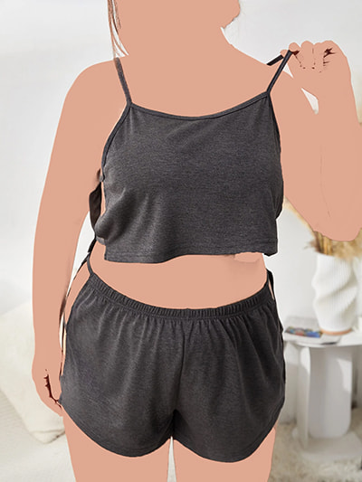 تاپ و شورتک سایز بزرگ-تاپ شوارک بیگ سایز-لباس خواب سایز بزرگ-لباس زنانه سایز بزرگ دنیرا-3333-tow pieces gray lingerie dress women