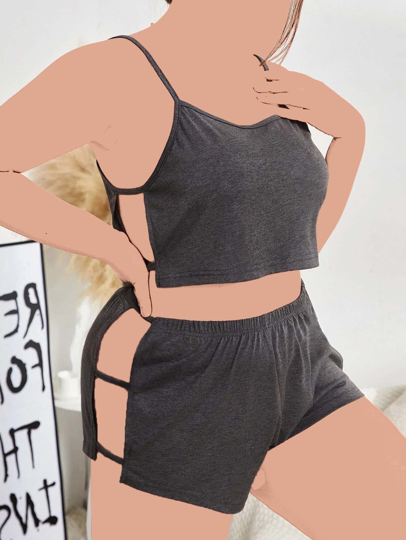 تاپ و شورتک سایز بزرگ-تاپ شوارک بیگ سایز-لباس خواب سایز بزرگ-لباس زنانه سایز بزرگ دنیرا-3333-tow pieces gray lingerie dress women