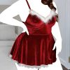 لباس خواب سایز بزرگ دنیرا-لباس خواب بیگ سایز-لباس خواب مخمل قرمز-لباس خواب فانتزی-sexy red velvet lingerie women