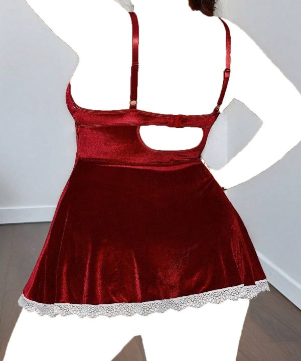 لباس خواب سایز بزرگ دنیرا-لباس خواب بیگ سایز-لباس خواب مخمل قرمز-لباس خواب فانتزی-sexy red velvet lingerie women