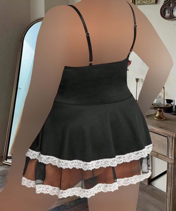 لباس خواب سایز بزرگ-لباس خواب بیگ سایز-لباس خواب فانتزی-لباس زنانه دامن دار تور-72095-sexy black lace lingerie skirt women