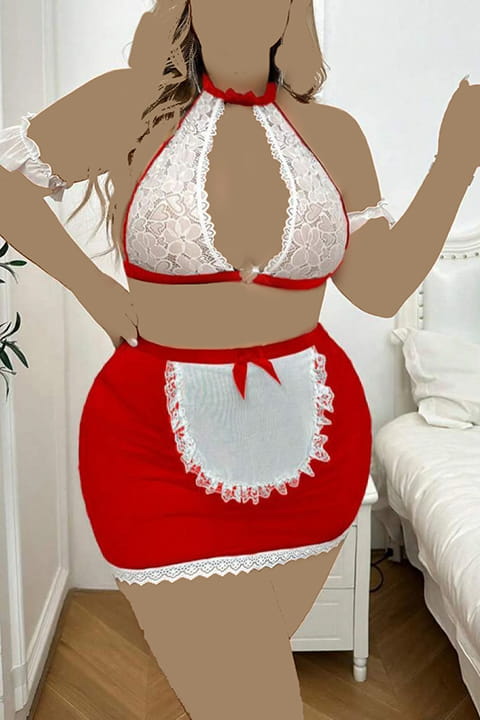 کاستوم سایز بزرگ-کاستوم خدمتکاری-کاستوم پرستاری-کاستوم فانتزی بیگ سایز-72098-قرمز-sexy red costume lingerie women